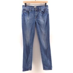 J.Crew Womens Jeans Toothpick 27 Blue Medium Wash Distressed Stretch E7486